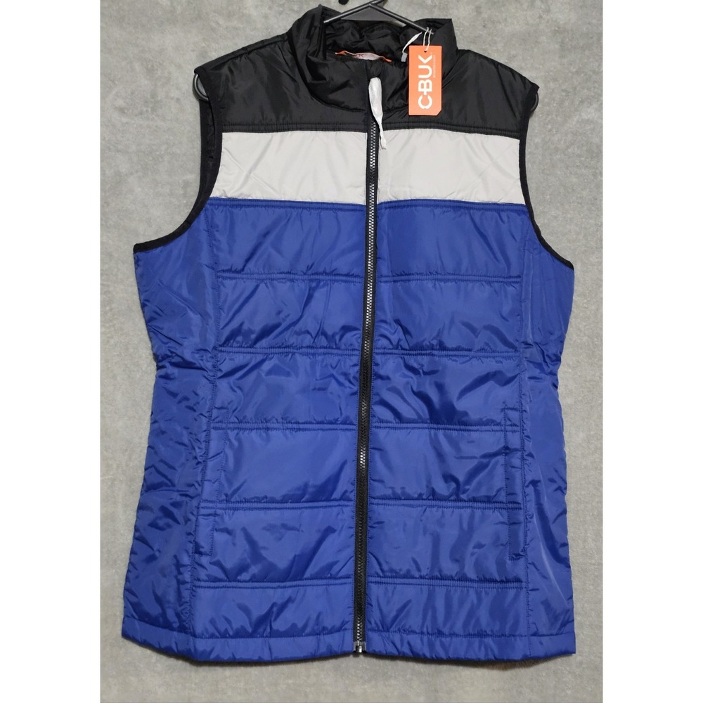 C-BUC Cutter & Buck Men's Quilted Blue, Black, and Gray Zip Vest XL